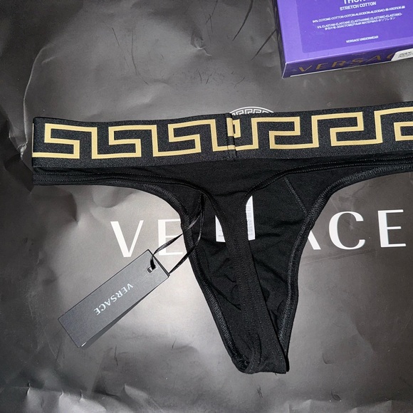 Versace Greca Border Medusa Greek Key Logo Black Thong Underwear w/ Tags+Box - Picture 5 of 5